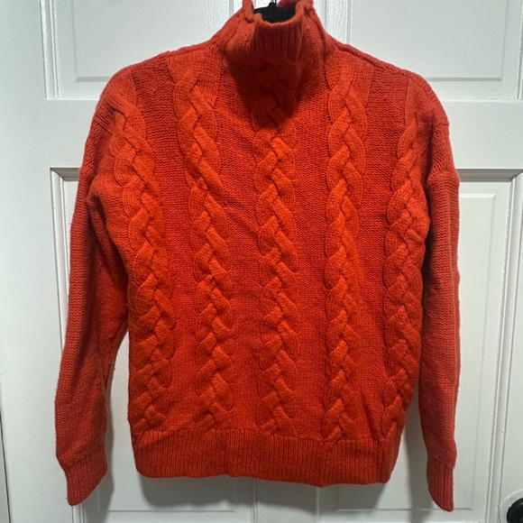 Madewell Women's Grenville Cableknit Mockneck Sweater Flame Orange Size XS - Picture 2 of 5